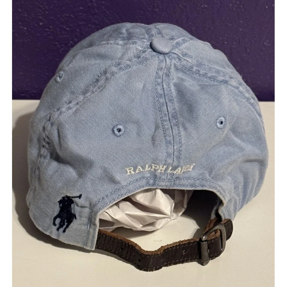 Polo Ralph Lauren Stadium 1992 Chino Hat Chambray Leather Strap Cap RRL Rare